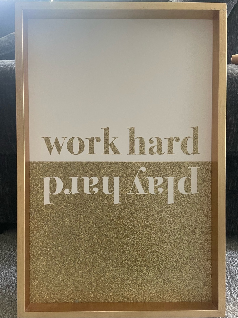 Work Hard Play Hard Gold Glitter Wall Art
